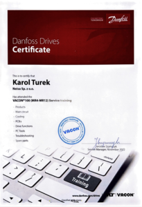 Certyfikat Karol Turek Vacon 100
